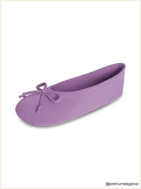 Women's Stretch Ballerina Slippers with Bow Detail, Leather Sole, Washable